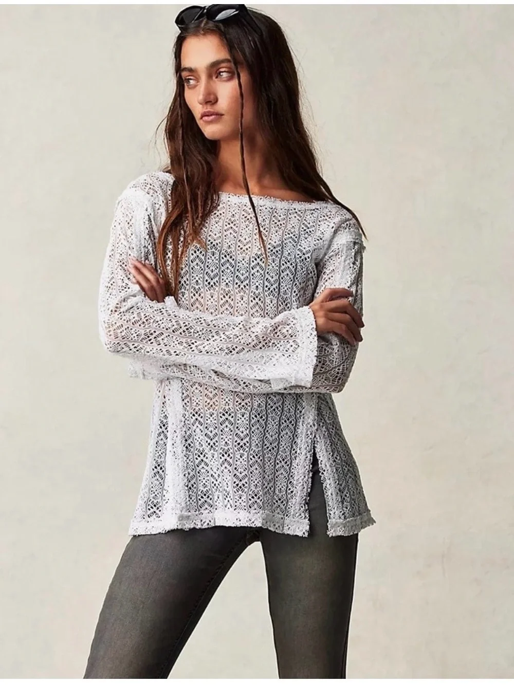 Free People On The Road Twisted Lace Top Size Small Women's Ivory
